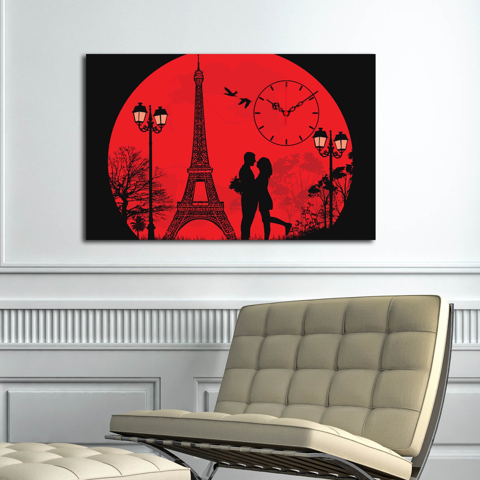 Relógio de Parede em Tela Decorativa 5070CS-90, Multicolor, 45x70 cm, Tela de Camurça 100%, Moldura de Madeira 3 cm