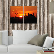 Relógio de Parede em Tela Decorativa Multicolor (Conjunto 2 Peças) 60x38 cm | Suede 100% com Moldura de Madeira 3 cm – 2P3040CS-141