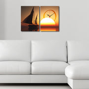 Relógio de Parede Decorativo em Tela Suede Multicolor (2 Peças) 60x38 cm com Moldura de Madeira