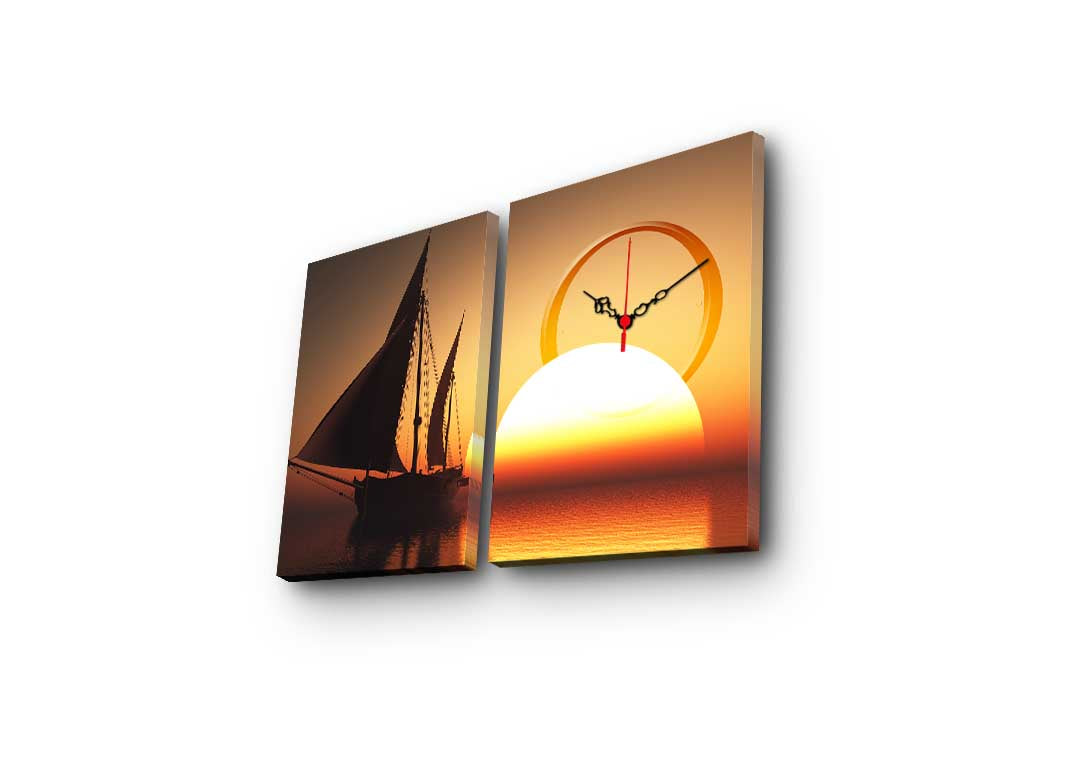 Relógio de Parede Decorativo em Tela Suede Multicolor (2 Peças) 60x38 cm com Moldura de Madeira