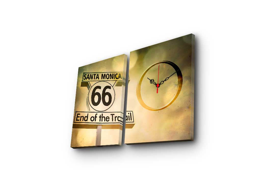 Relógio de Parede em Tela Decorativa Multicolor (2 Peças) – Canvas de Camurça 100%, Moldura de Madeira, 28x38 cm cada (Total 60x38 cm)