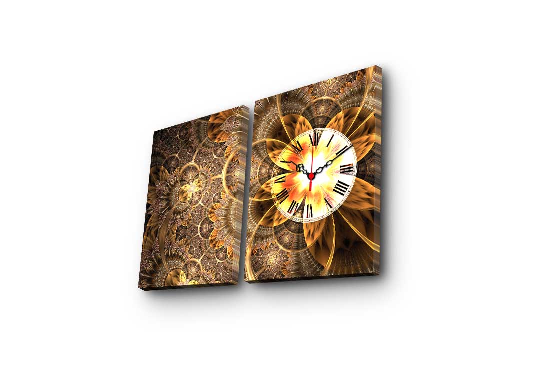 Relógio de Parede em Tela Decorativa (2 Peças) Multicolor – Tela Suede 100% com Moldura de Madeira, 60 x 38 cm