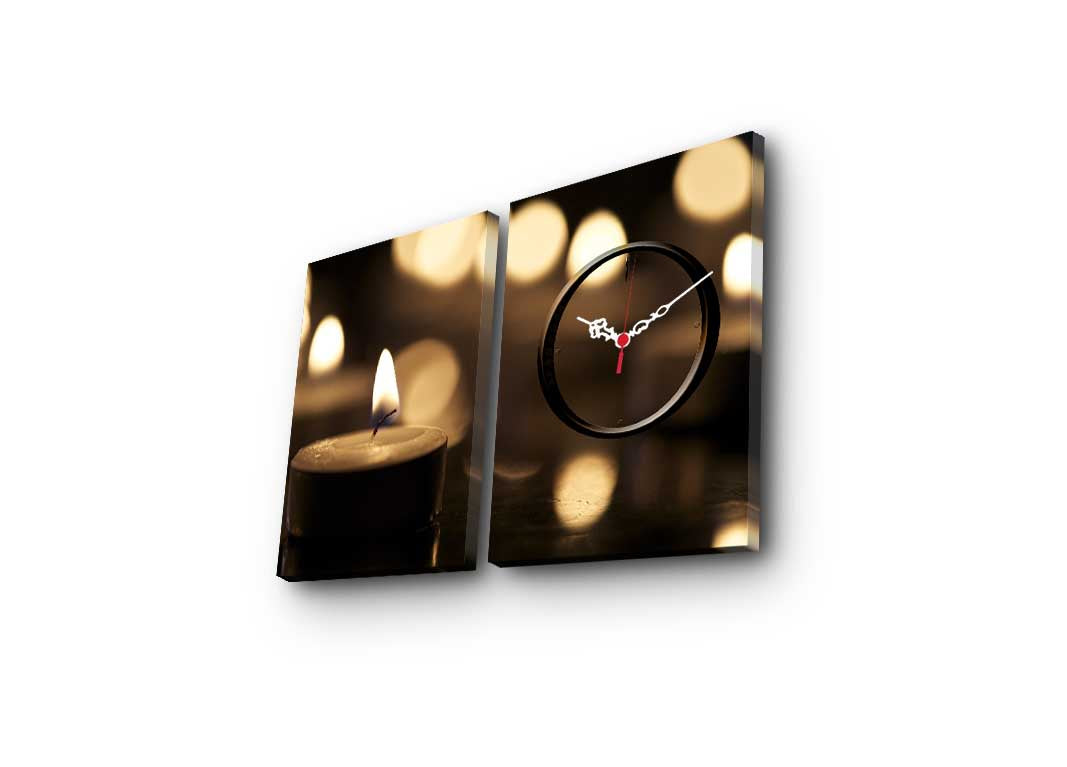 Relógio de Parede em Tela Decorativa 2P3040CS-156 (2 Peças) – Multicolor, Tela de Camurça 100%, 28x38 cm cada, 60x38 cm total, Moldura de Madeira 3 cm