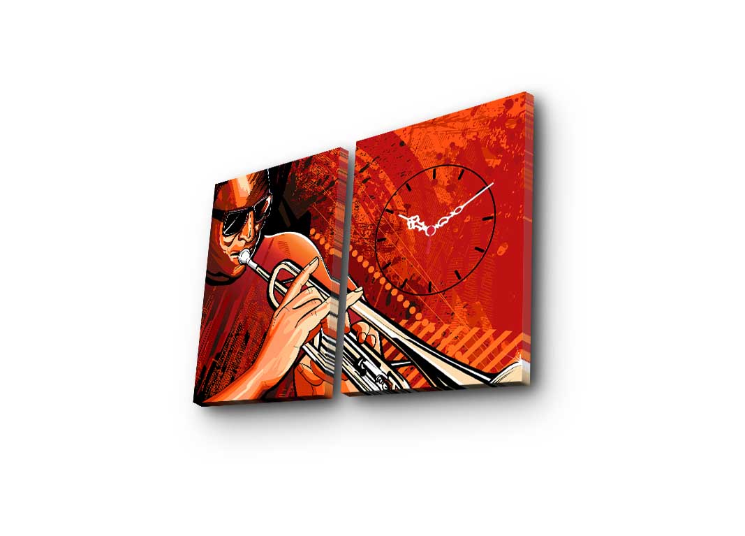 Relógio de Parede em Tela Decorativa (2 Peças) Multicolor – Suede Canvas, Moldura de Madeira, 60 x 38 cm