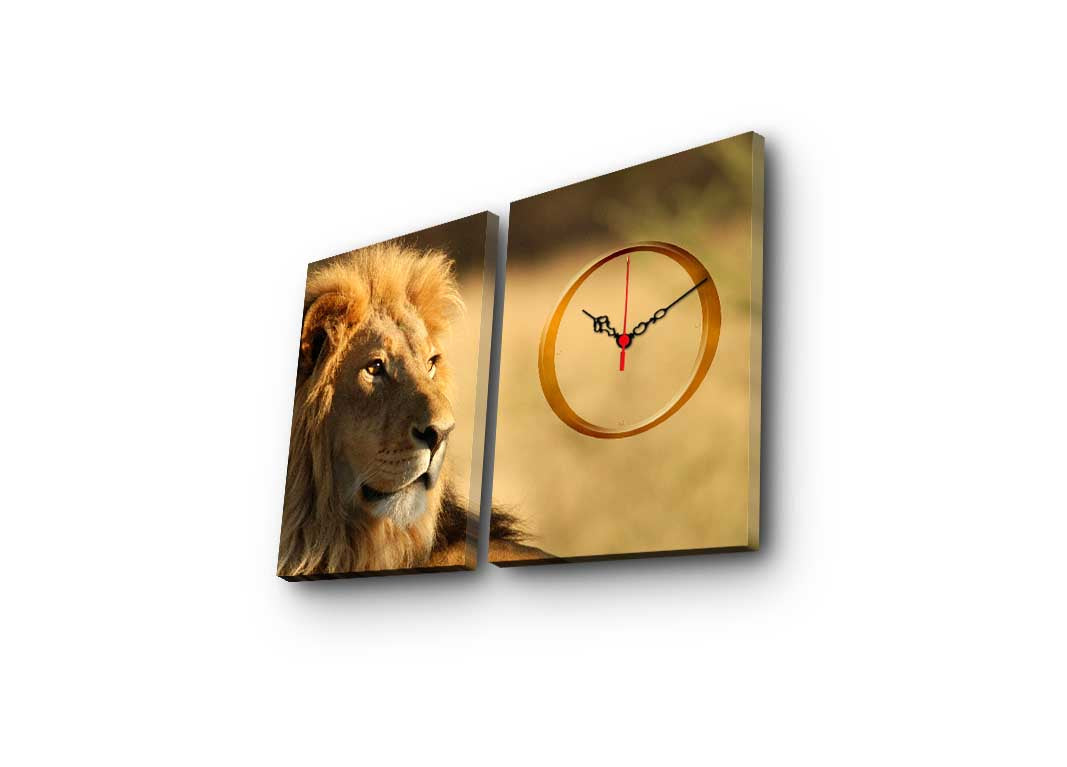 Relógio de Parede em Tela Suede Decorativa (2 Peças) Multicolor – Moldura 100% Madeira, 28 x 38 cm cada (60 x 38 cm total)