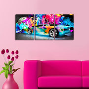 Relógio de Parede em Tela Decorativa 3 Peças (3P3040CS-80) — Multicolorido, Tela 100% Camurça, 28 x 38 cm cada (Total 90 x 38 cm), Moldura de Madeira 3 cm