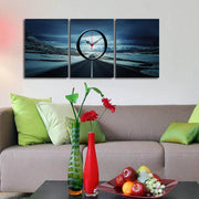 Relógio de Parede Decorativo em Tela (Conjunto de 3 Peças) Multicolor — 100% Tela Camurça, Moldura de Madeira 3 cm, 90 x 38 cm