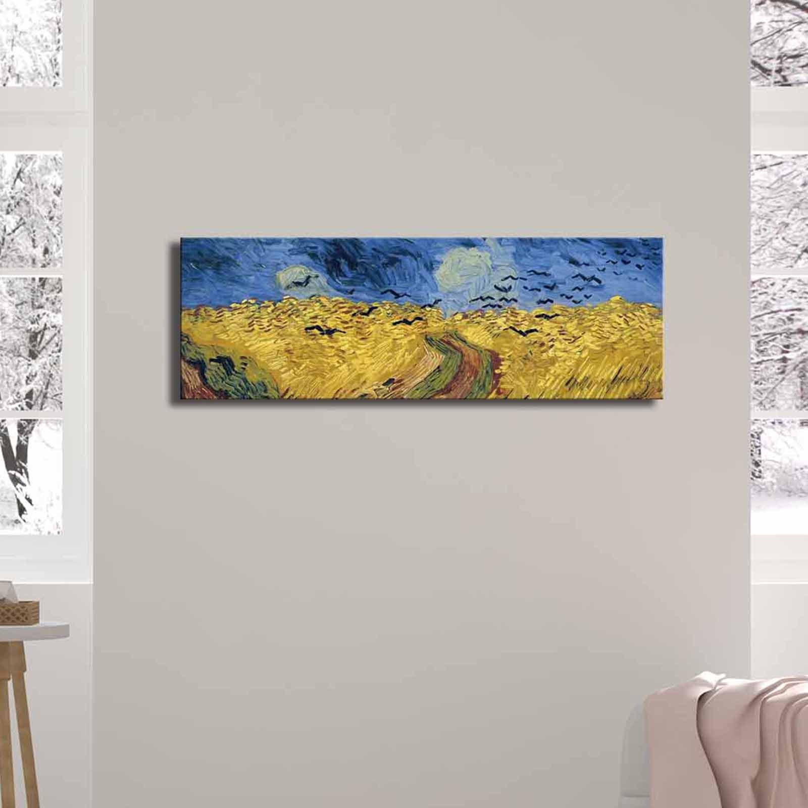 Pintura decorativa em tela de Vincent van Gogh, 30 x 90 cm, 100% camurça, moldura de madeira de 3 cm | Arte elegante para decoração de casa e escritório