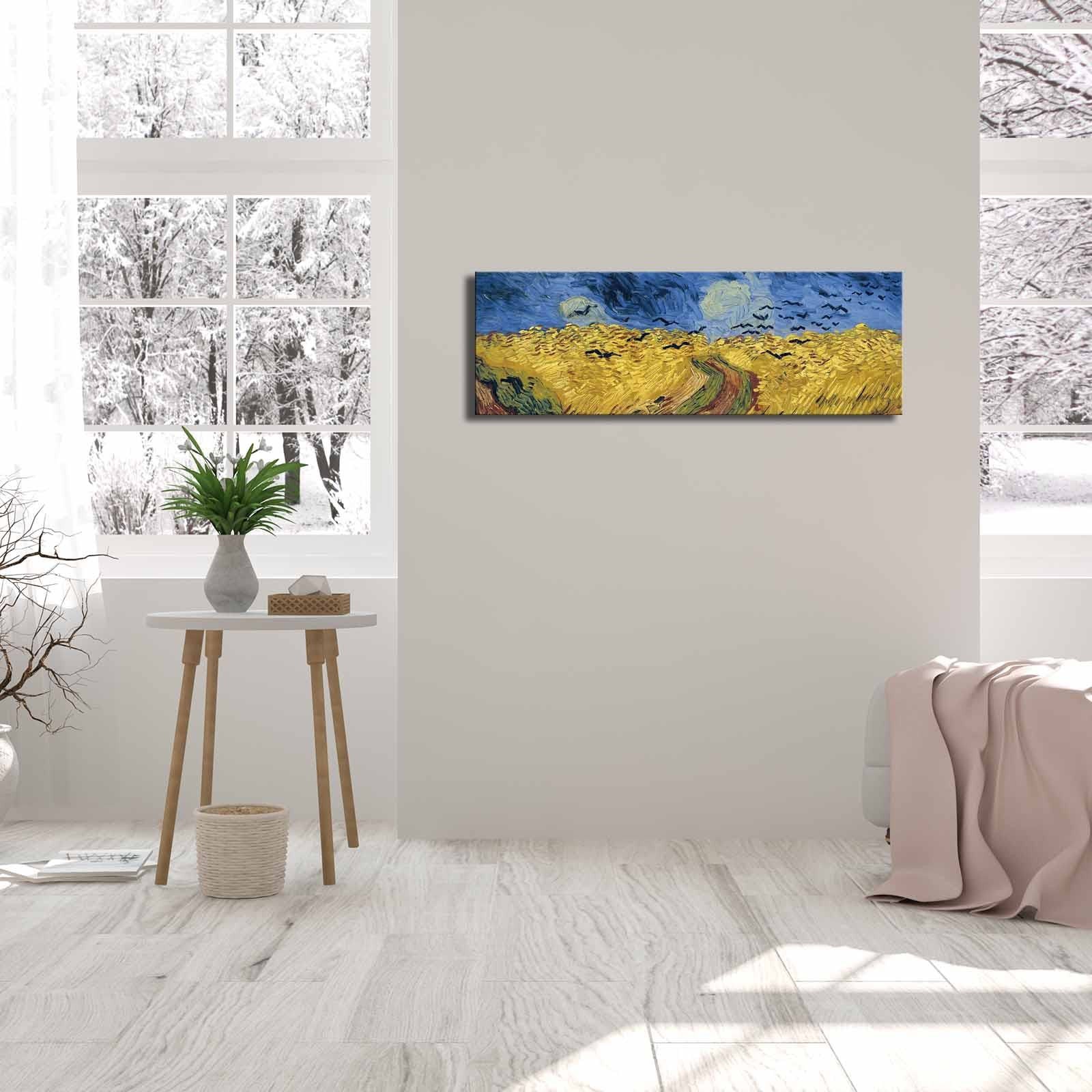 Pintura decorativa em tela de Vincent van Gogh, 30 x 90 cm, 100% camurça, moldura de madeira de 3 cm | Arte elegante para decoração de casa e escritório