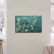 Pintura decorativa em tela "Flores de Amendoeira" de Vincent Van Gogh, 45 x 70 cm | Tela 100% camurça, moldura 100% madeira (3 cm de espessura) | Arte elegante para decoração de casa