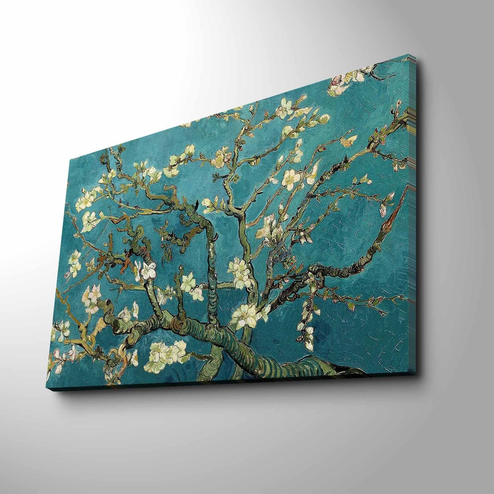 Pintura decorativa em tela "Flores de Amendoeira" de Vincent Van Gogh, 45 x 70 cm | Tela 100% camurça, moldura 100% madeira (3 cm de espessura) | Arte elegante para decoração de casa