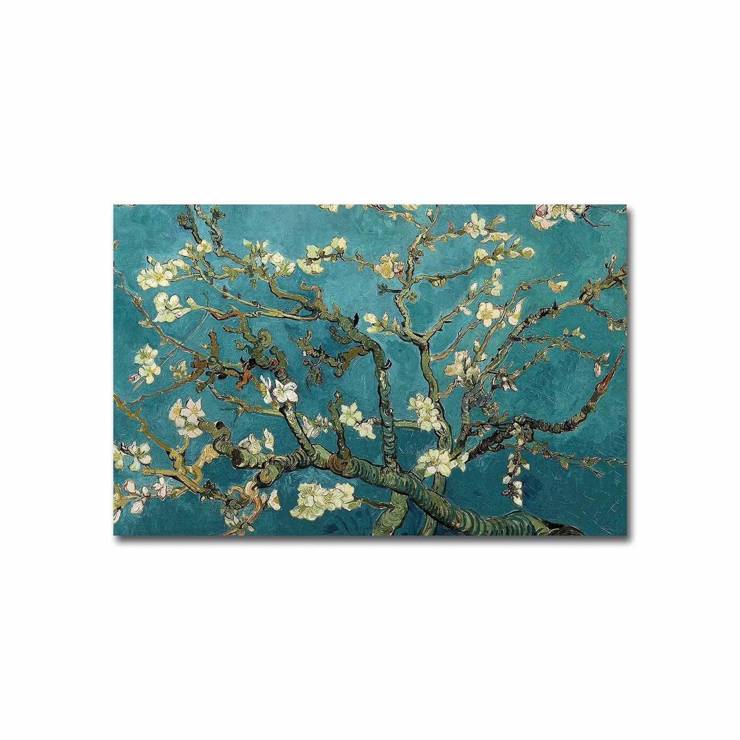 Pintura decorativa em tela "Flores de Amendoeira" de Vincent Van Gogh, 45 x 70 cm | Tela 100% camurça, moldura 100% madeira (3 cm de espessura) | Arte elegante para decoração de casa