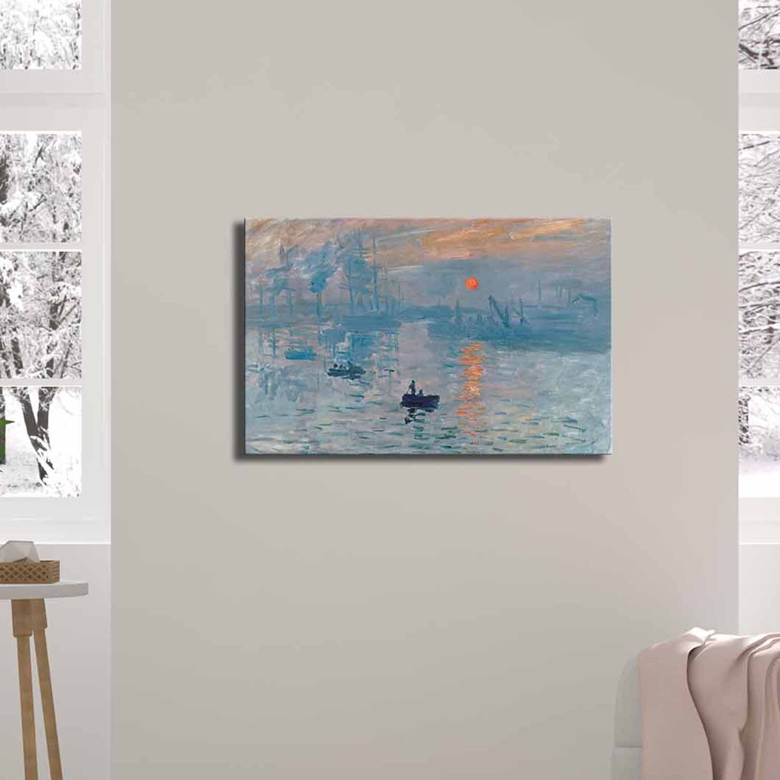 Pintura decorativa em tela de Claude Monet, 45 x 70 cm, 100% camurça, moldura 100% madeira (3 cm de espessura) | Arte elegante para decoração de casa e escritório