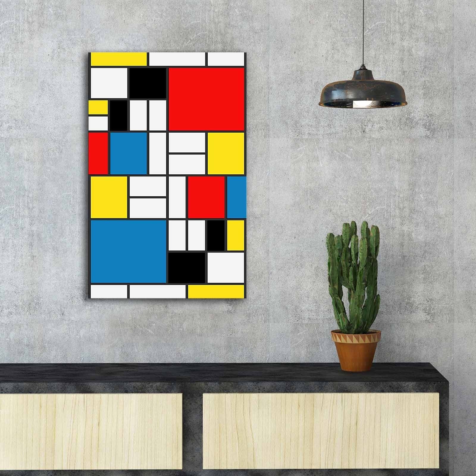 Pintura decorativa em tela de Piet Mondrian, 45 x 70 cm, 100% camurça, moldura 100% madeira (3 cm de espessura) | Perfeito para decoração moderna