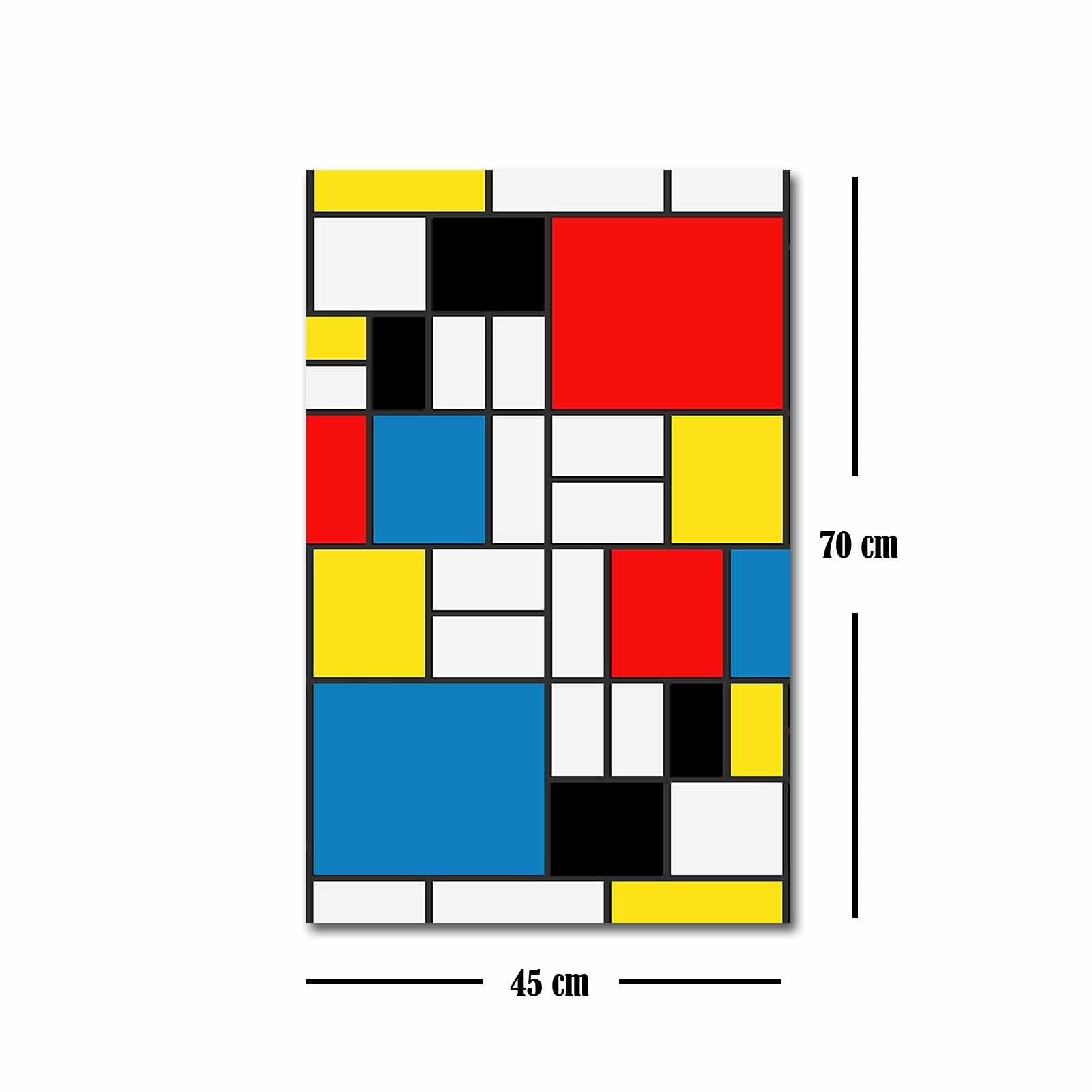 Pintura decorativa em tela de Piet Mondrian, 45 x 70 cm, 100% camurça, moldura 100% madeira (3 cm de espessura) | Perfeito para decoração moderna