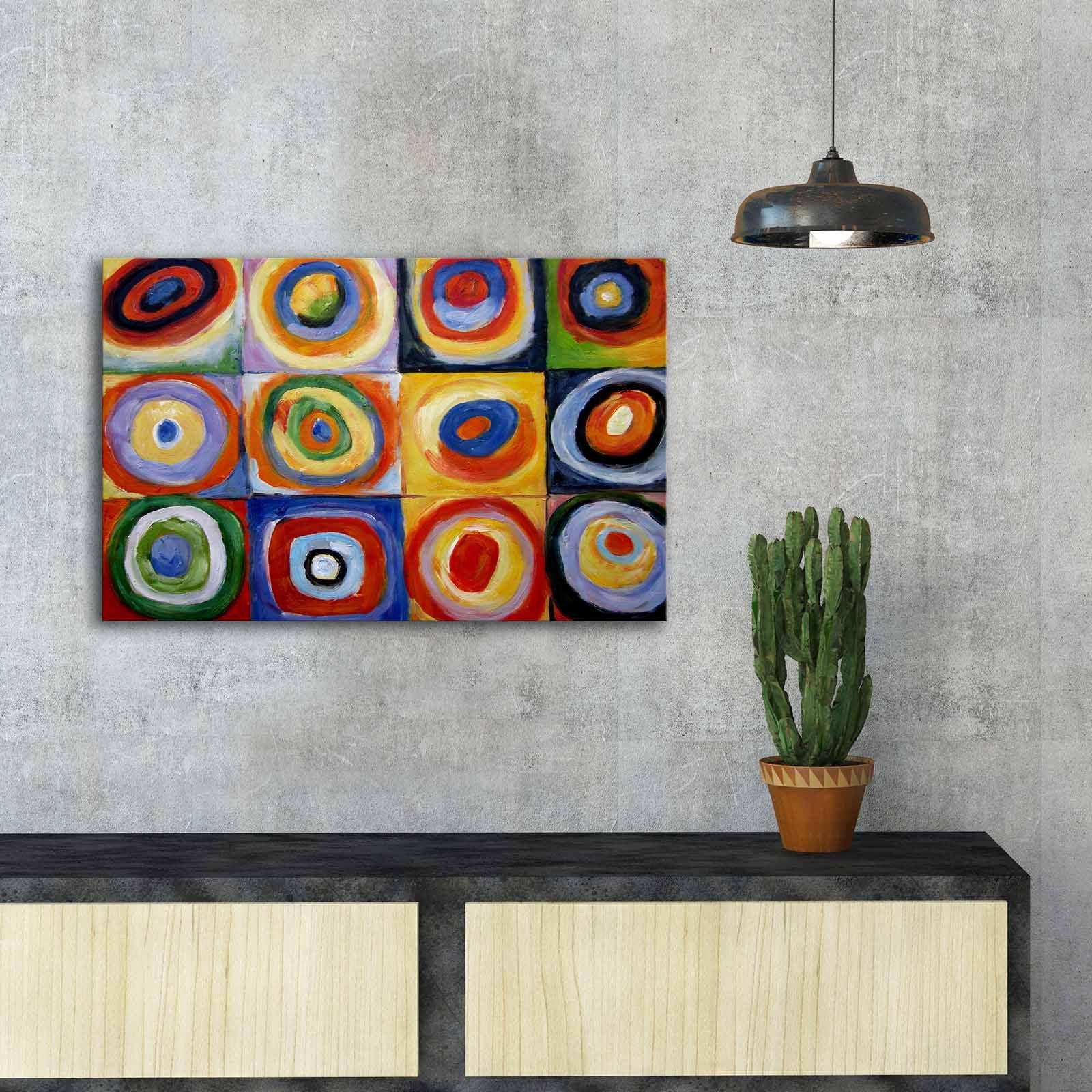Pintura decorativa em tela de Wassily Kandinsky, 45 x 70 cm, 100% camurça, moldura 100% madeira (3 cm de espessura) | Arte elegante para decoração de casa e escritório