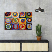 Pintura decorativa em tela de Wassily Kandinsky, 45 x 70 cm, 100% camurça, moldura 100% madeira (3 cm de espessura) | Arte elegante para decoração de casa e escritório