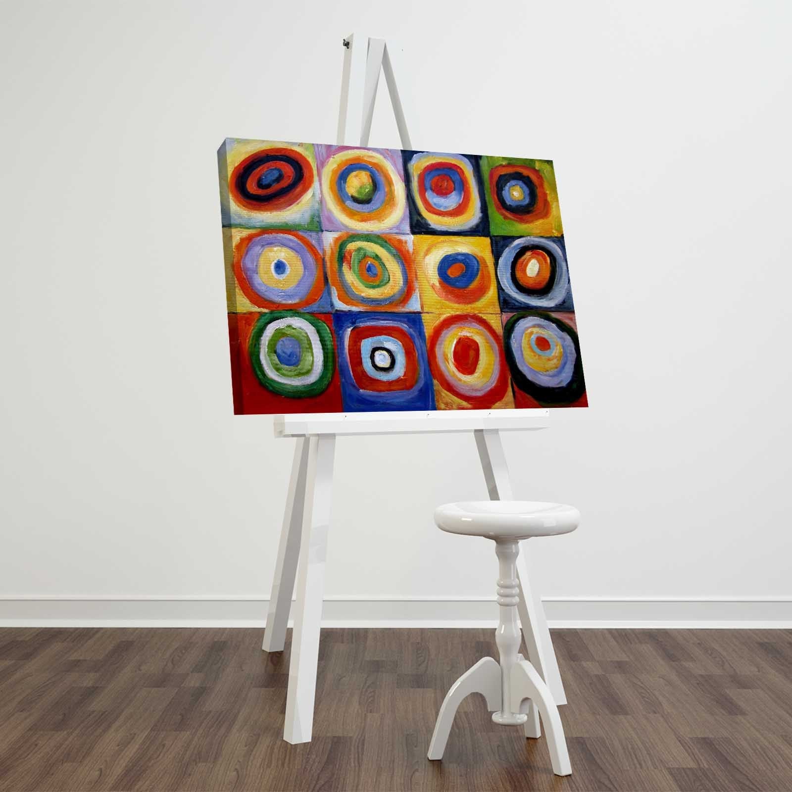 Pintura decorativa em tela de Wassily Kandinsky, 45 x 70 cm, 100% camurça, moldura 100% madeira (3 cm de espessura) | Arte elegante para decoração de casa e escritório