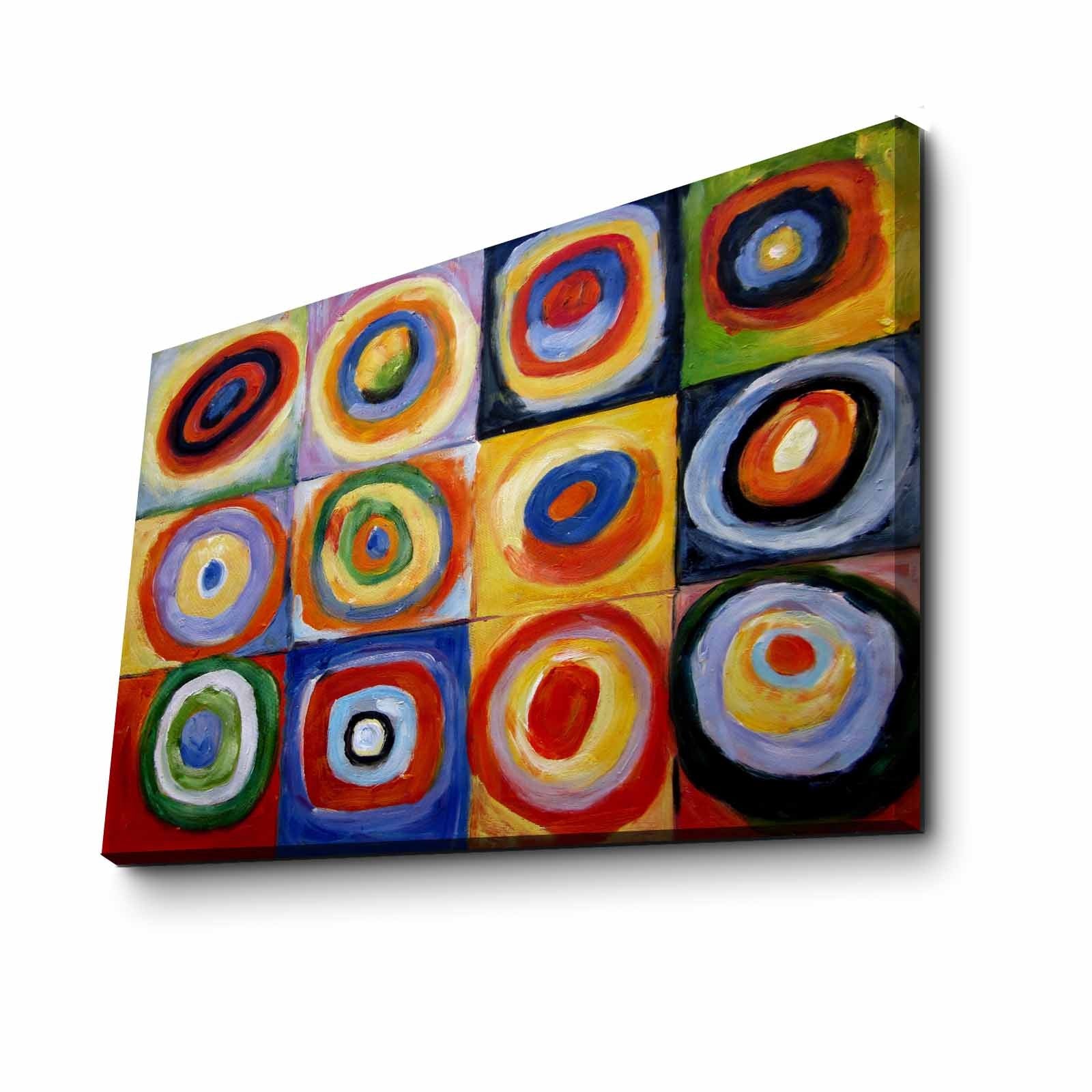 Pintura decorativa em tela de Wassily Kandinsky, 45 x 70 cm, 100% camurça, moldura 100% madeira (3 cm de espessura) | Arte elegante para decoração de casa e escritório