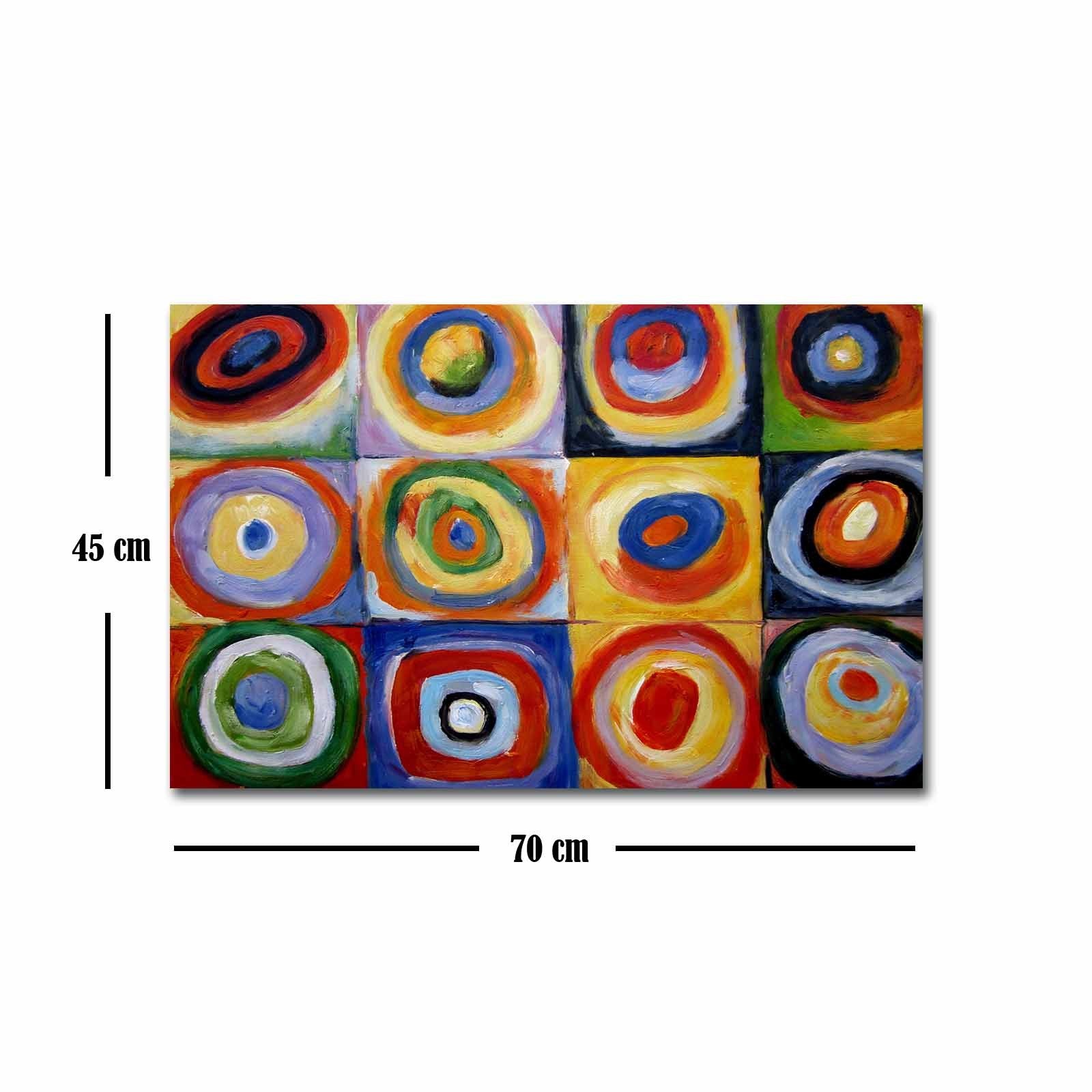 Pintura decorativa em tela de Wassily Kandinsky, 45 x 70 cm, 100% camurça, moldura 100% madeira (3 cm de espessura) | Arte elegante para decoração de casa e escritório