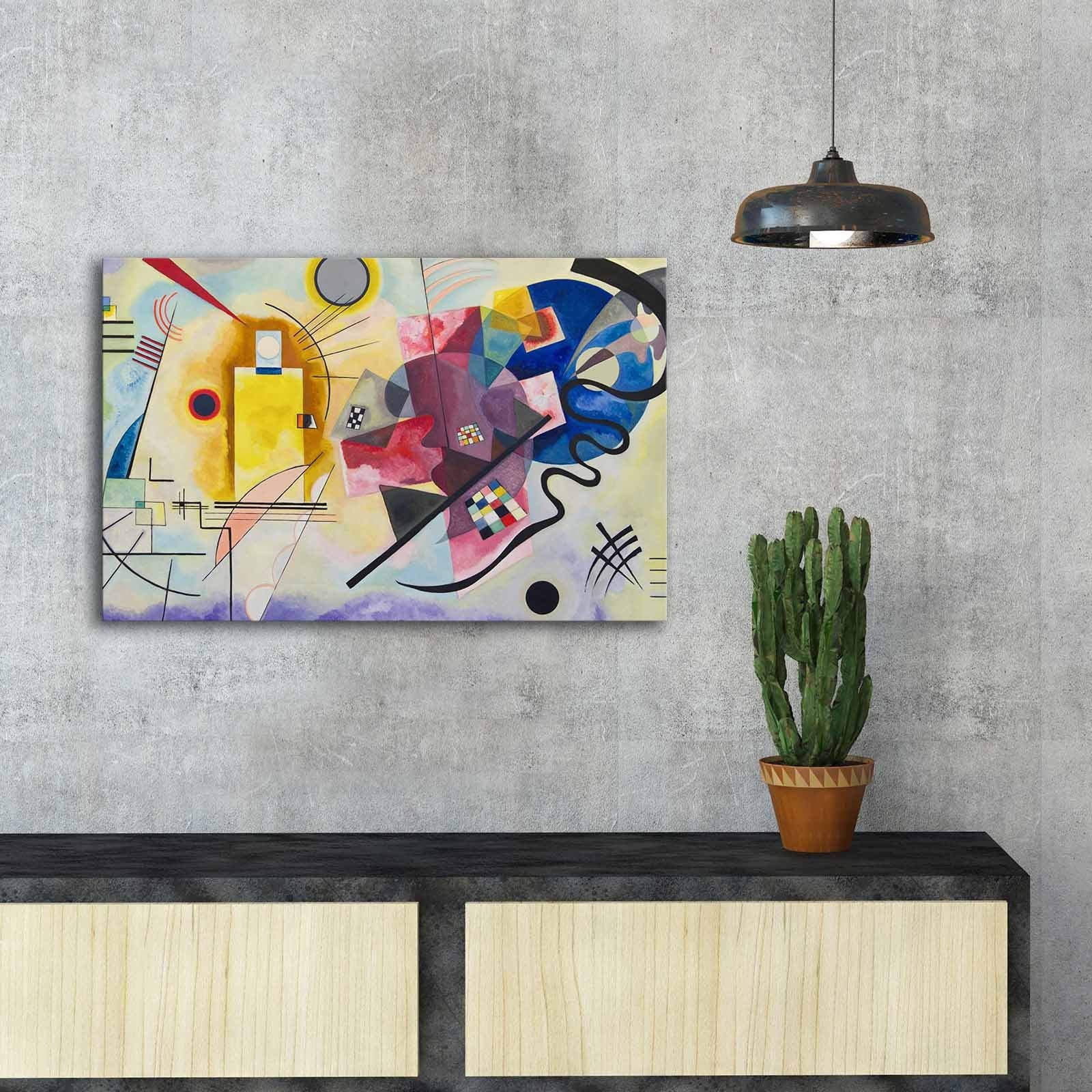 Impressionante pintura decorativa em tela de Kandinsky, 45 x 70 cm, 100% camurça, moldura 100% madeira (3 cm de espessura) | Perfeito para amantes de decoração e arte