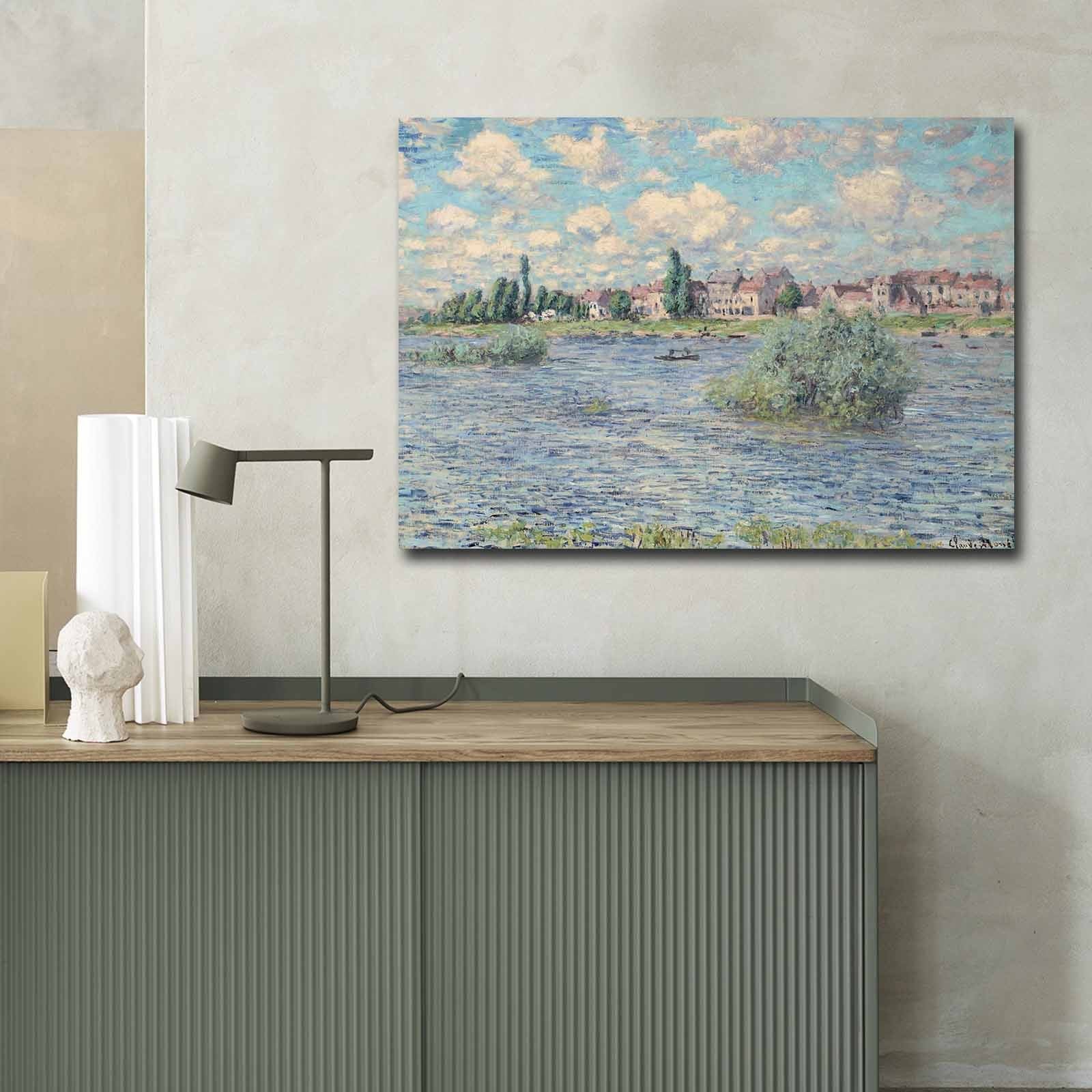 Pintura decorativa em tela de Claude Monet, 70 x 100 cm, 100% camurça, moldura 100% madeira (3 cm de espessura) | Arte elegante para decoração de casa e escritório