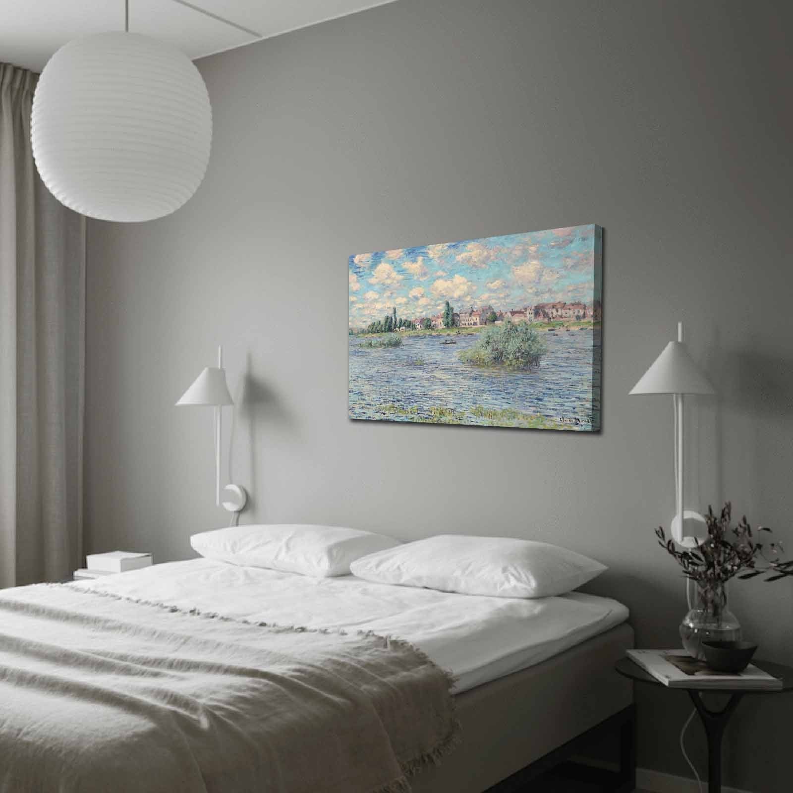 Pintura decorativa em tela de Claude Monet, 70 x 100 cm, 100% camurça, moldura 100% madeira (3 cm de espessura) | Arte elegante para decoração de casa e escritório