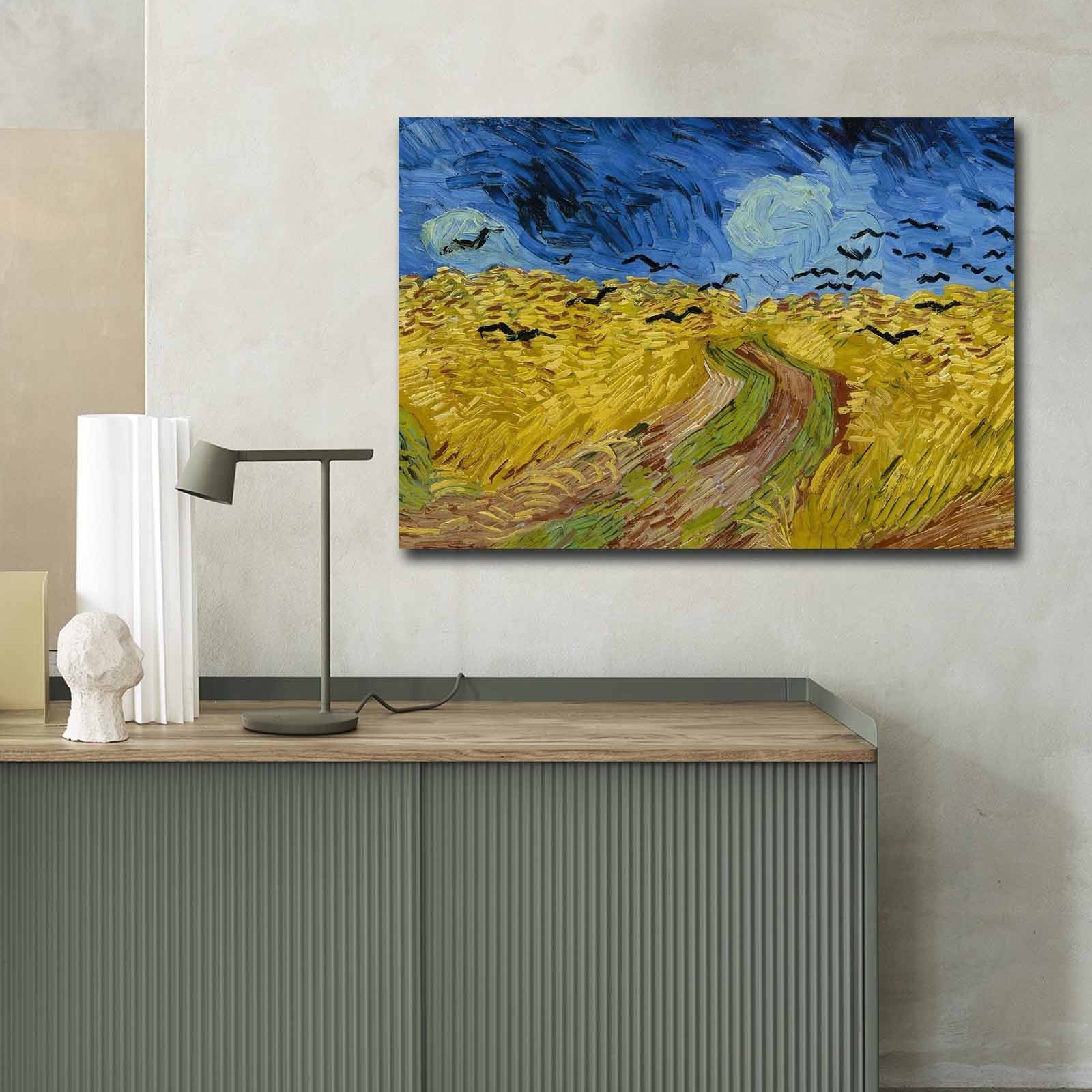 Pintura decorativa em tela de Van Gogh, 70 x 100 cm, 100% camurça, moldura 100% madeira (3 cm de espessura) | Arte elegante para decoração de casa e escritório