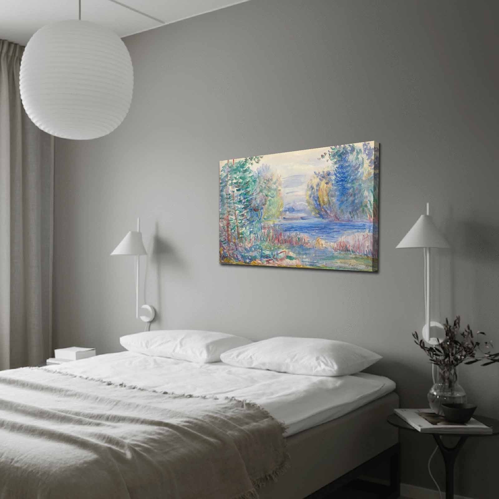 Elegante tela decorativa de Renoir, 70 x 100 cm, 100% camurça, emoldurada em 100% madeira (3 cm de espessura) | Perfeito para amantes de decoração e arte