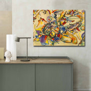 Impressionante pintura decorativa em tela de Kandinsky, 70 x 100 cm, 100% camurça, moldura 100% madeira (3 cm de espessura) | Perfeito para decoração moderna