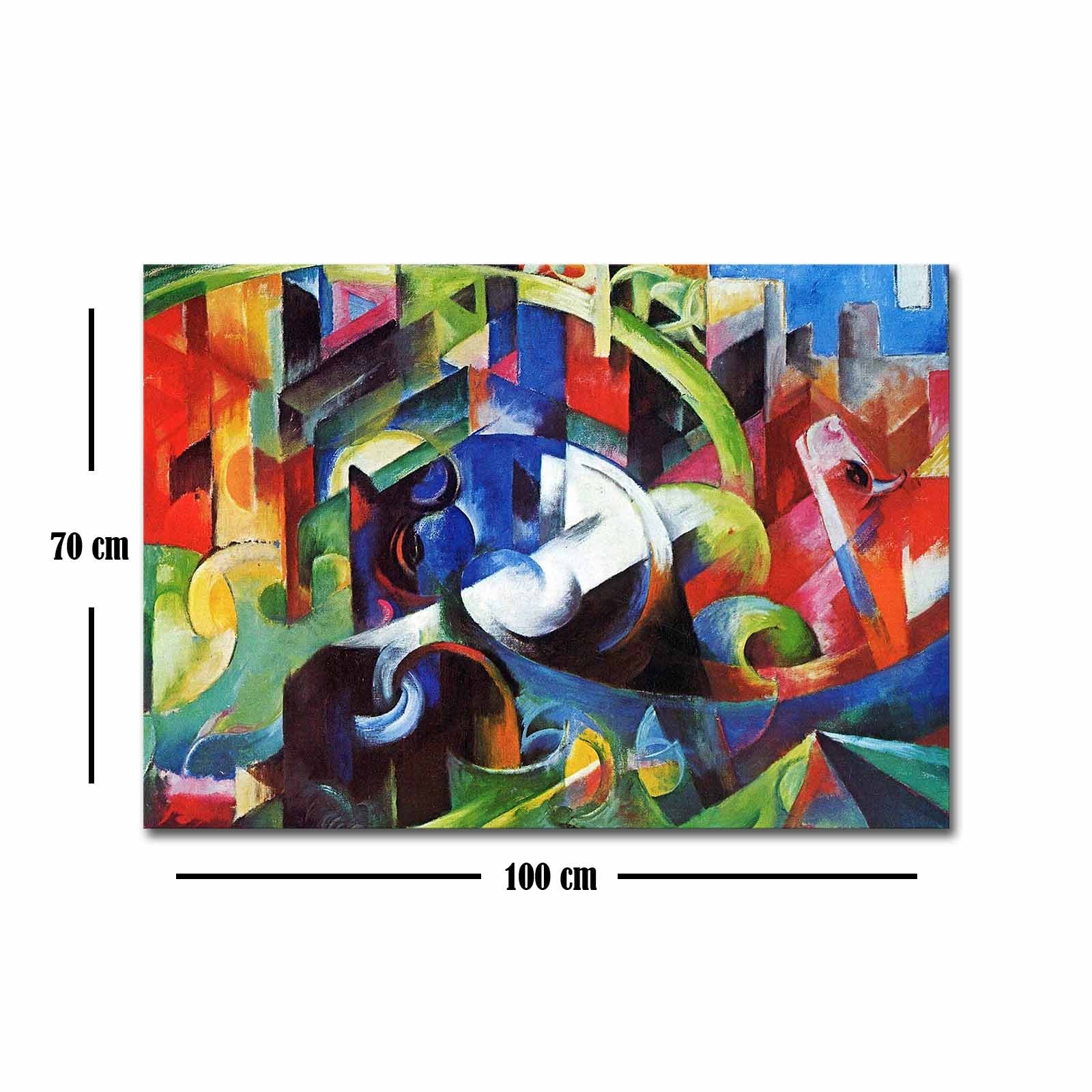 Pintura decorativa em tela de Franz Marc, 70 x 100 cm, 100% camurça, moldura de madeira de 3 cm | Arte elegante para decoração de casa e escritório