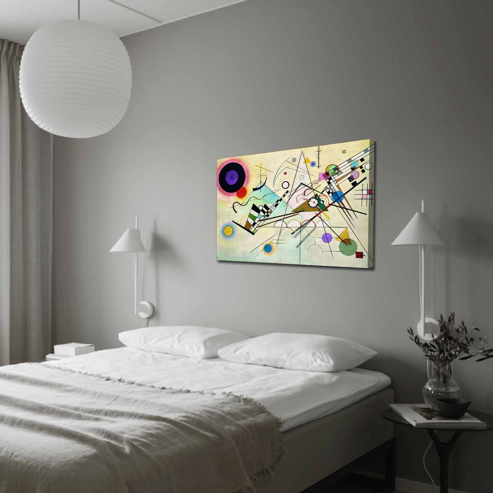Pintura decorativa em tela "Composição 8" de Kandinsky, 70 x 100 cm, tela 100% camurça, moldura de madeira de 3 cm | Arte elegante para espaços modernos