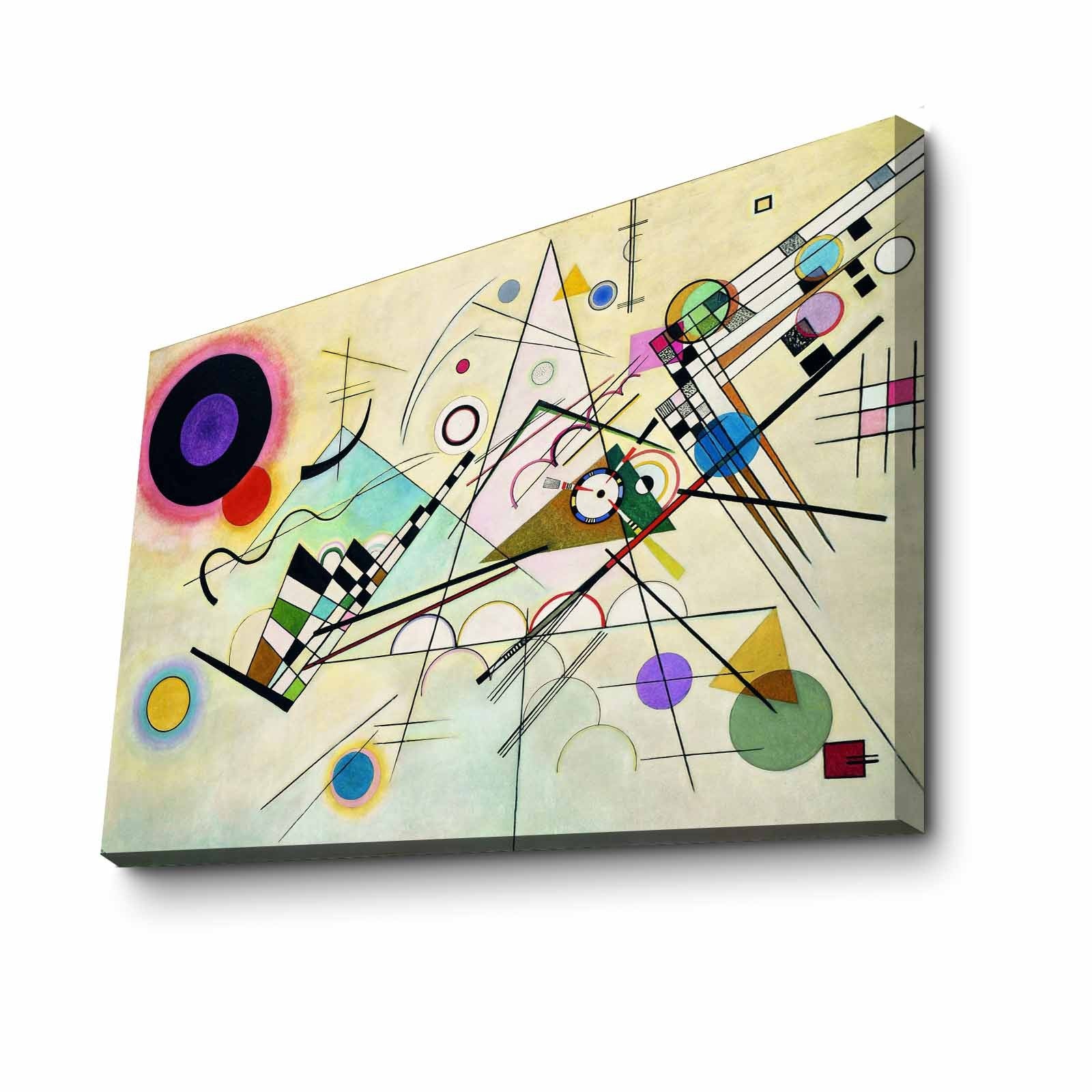 Pintura decorativa em tela "Composição 8" de Kandinsky, 70 x 100 cm, tela 100% camurça, moldura de madeira de 3 cm | Arte elegante para espaços modernos