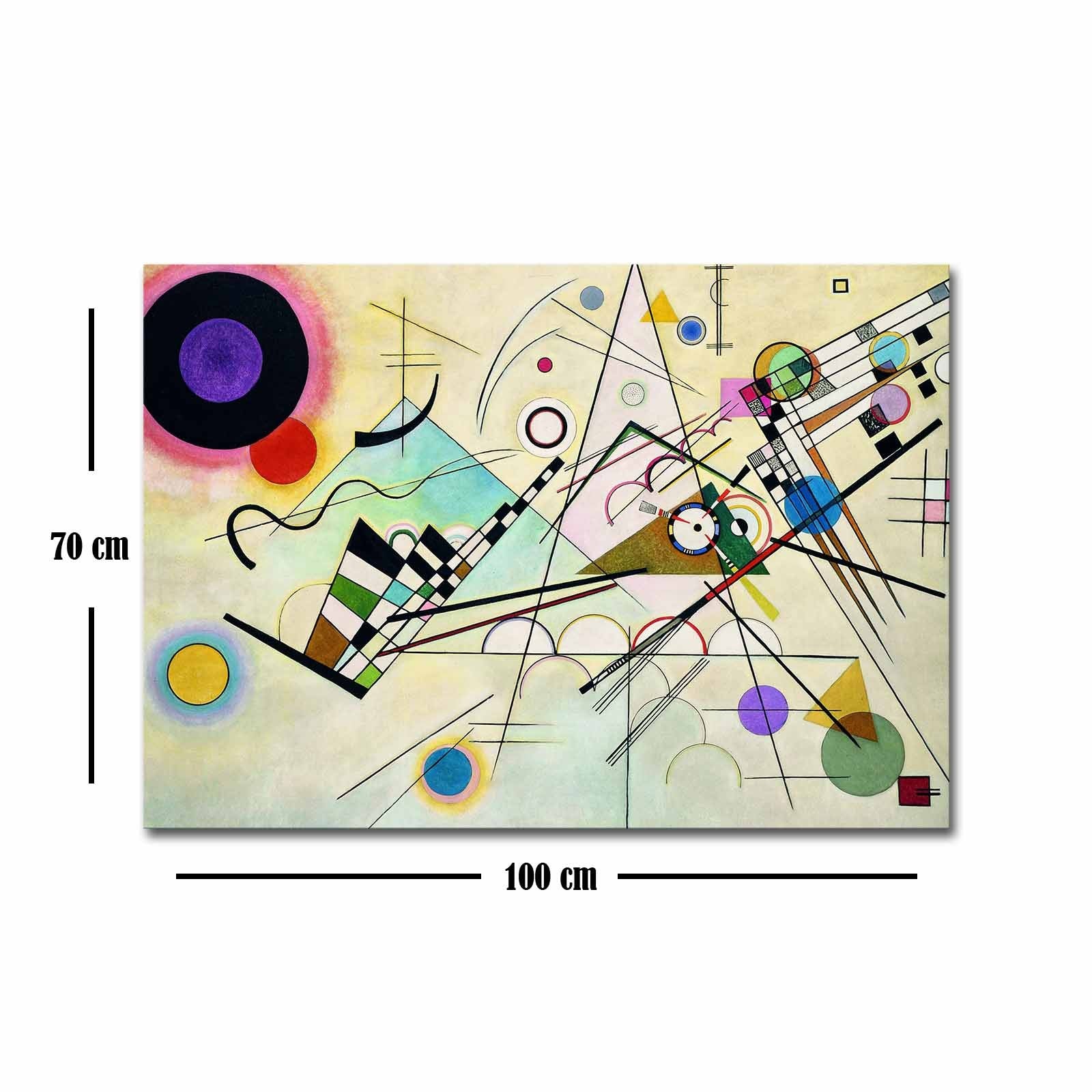 Pintura decorativa em tela "Composição 8" de Kandinsky, 70 x 100 cm, tela 100% camurça, moldura de madeira de 3 cm | Arte elegante para espaços modernos