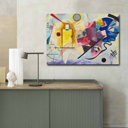 Impressionante pintura decorativa em tela "Amarelo-Vermelho-Azul" de Wassily Kandinsky, 70 x 100 cm, 100% camurça, moldura 100% madeira (3 cm) | Perfeito para decoração moderna