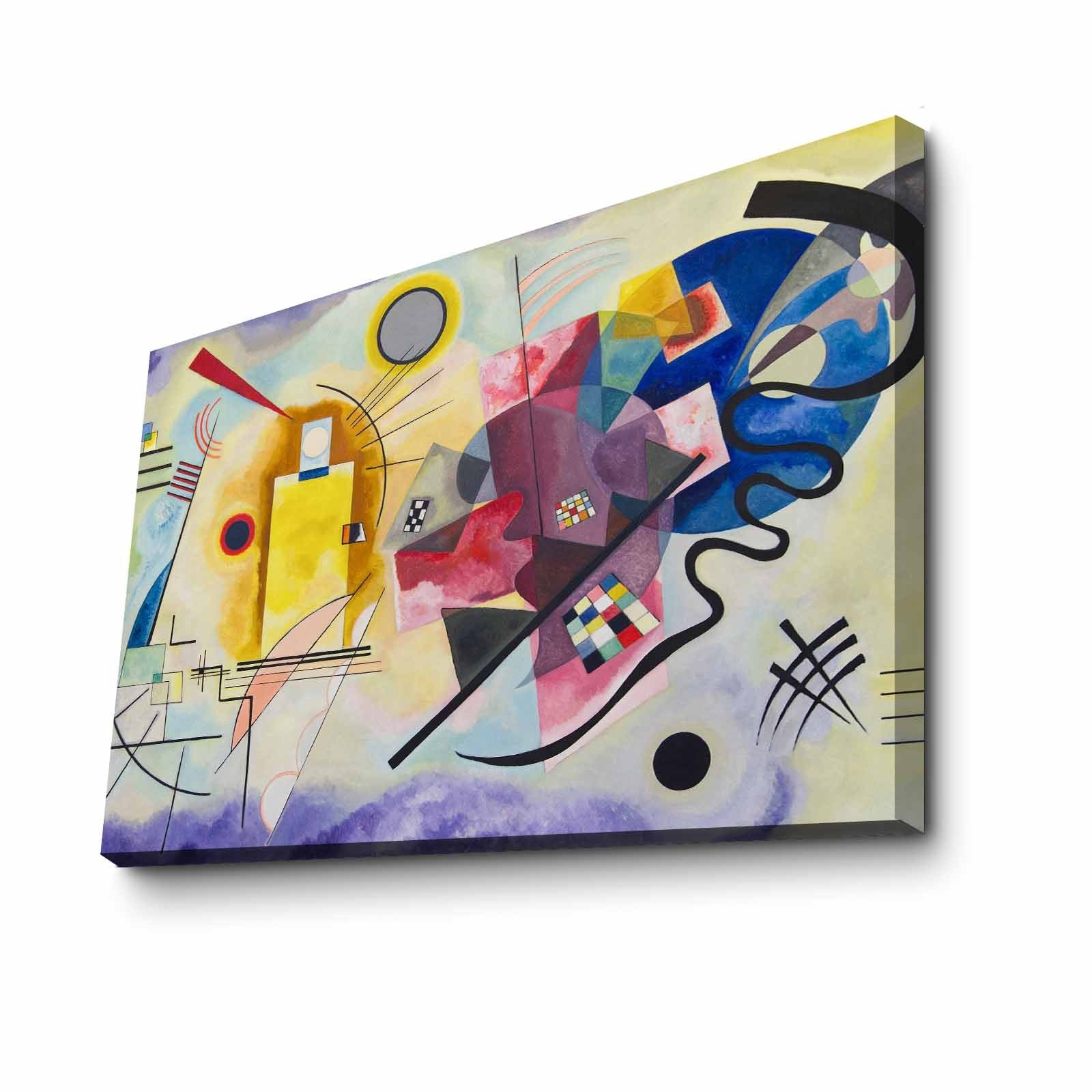 Impressionante pintura decorativa em tela "Amarelo-Vermelho-Azul" de Wassily Kandinsky, 70 x 100 cm, 100% camurça, moldura 100% madeira (3 cm) | Perfeito para decoração moderna