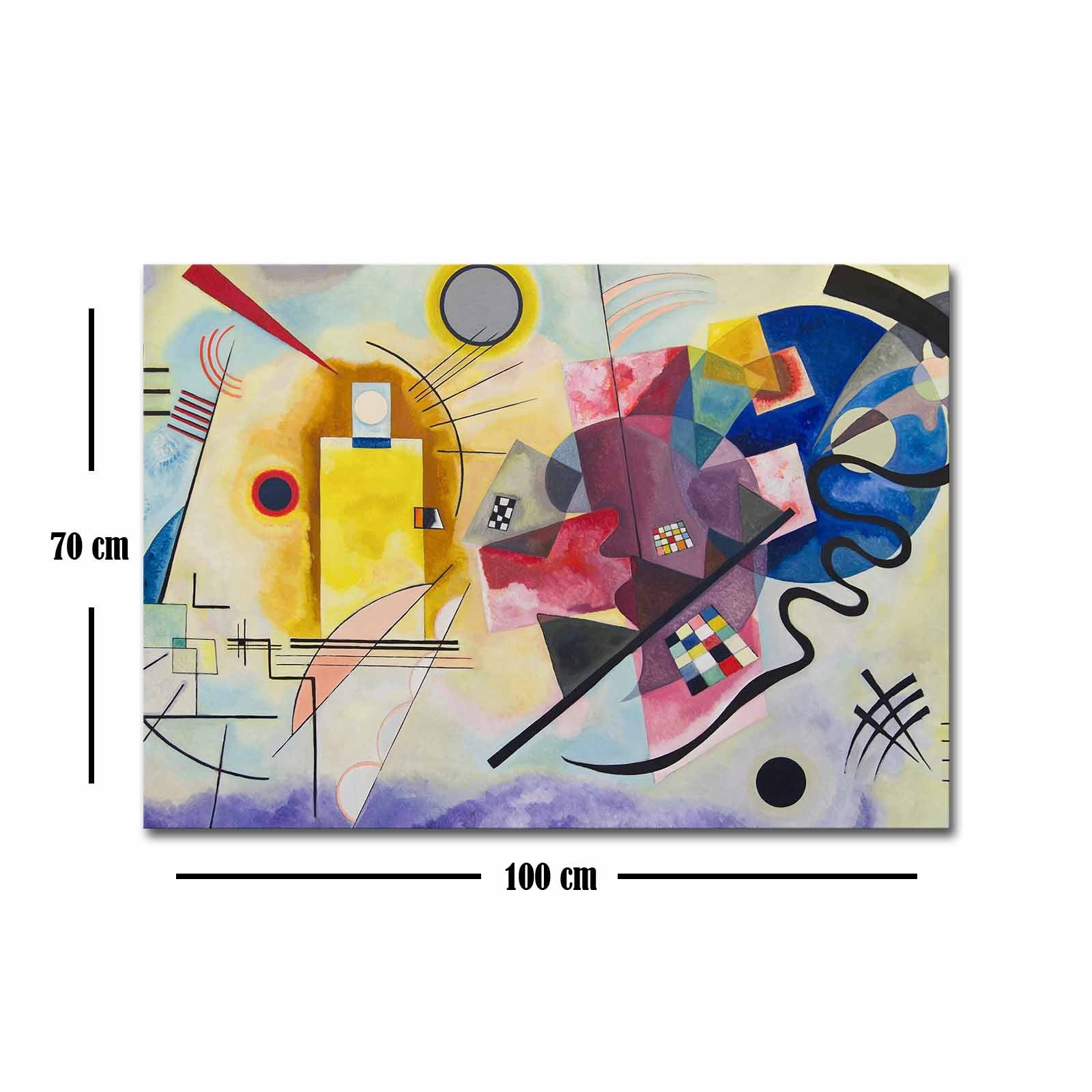 Impressionante pintura decorativa em tela "Amarelo-Vermelho-Azul" de Wassily Kandinsky, 70 x 100 cm, 100% camurça, moldura 100% madeira (3 cm) | Perfeito para decoração moderna
