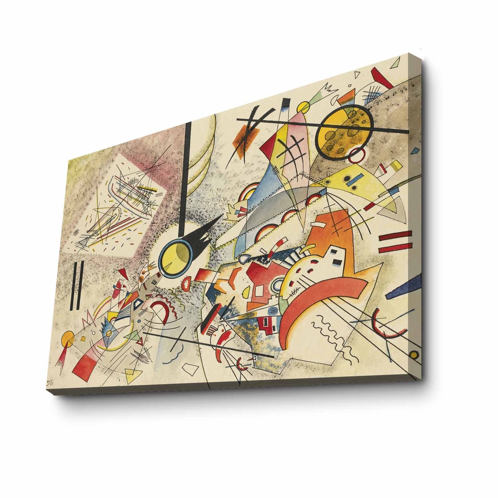 Impressionante pintura decorativa em tela de Kandinsky, 70 x 100 cm, 100% camurça, moldura 100% madeira (3 cm de espessura) | Perfeito para decoração moderna