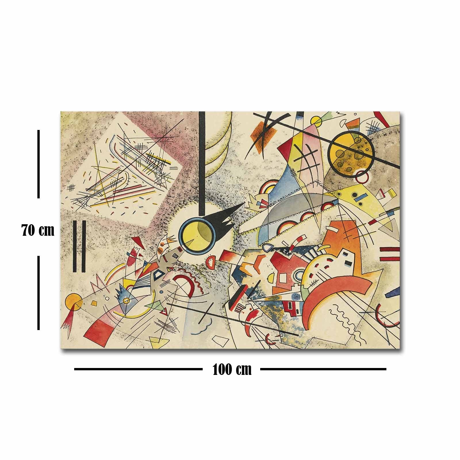 Impressionante pintura decorativa em tela de Kandinsky, 70 x 100 cm, 100% camurça, moldura 100% madeira (3 cm de espessura) | Perfeito para decoração moderna