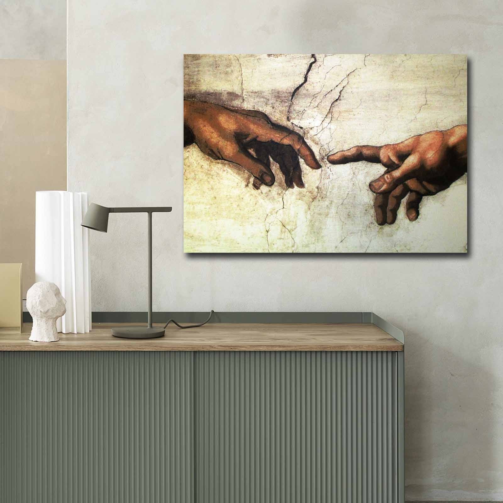 Pintura decorativa em tela de Michelangelo Buonarroti, 70 x 100 cm, 100% camurça, moldura de madeira de 3 cm | Arte elegante para decoração de casa e escritório