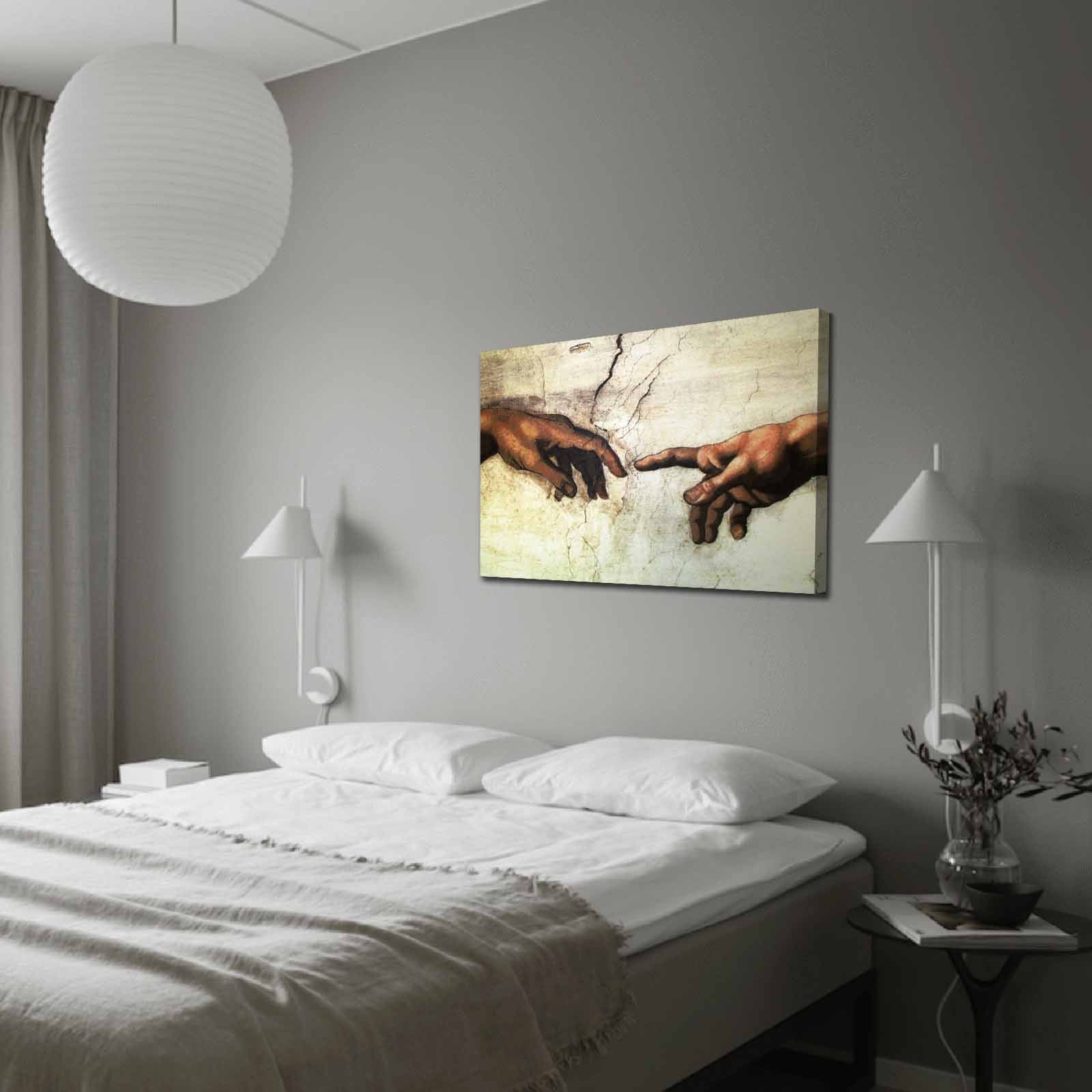 Pintura decorativa em tela de Michelangelo Buonarroti, 70 x 100 cm, 100% camurça, moldura de madeira de 3 cm | Arte elegante para decoração de casa e escritório