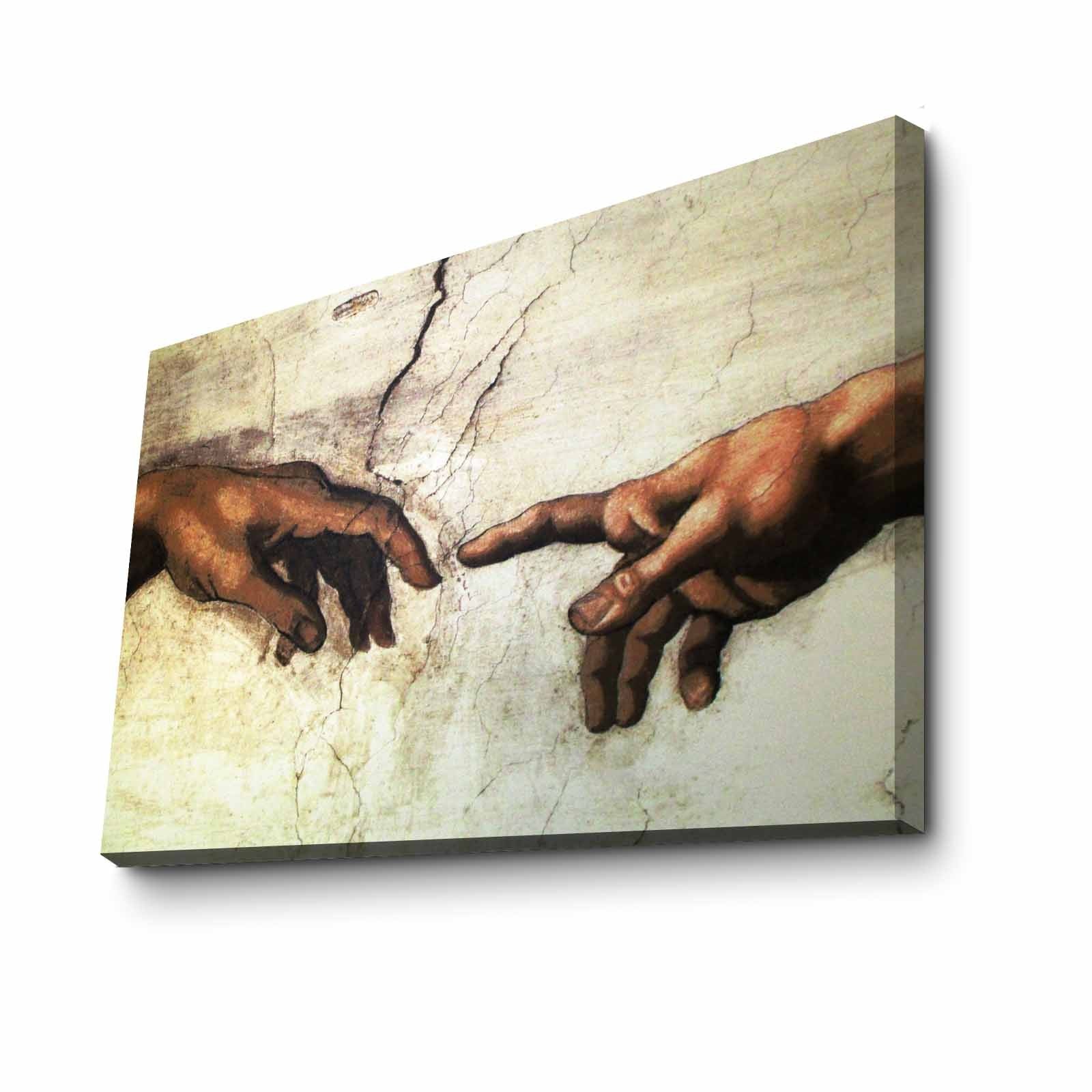 Pintura decorativa em tela de Michelangelo Buonarroti, 70 x 100 cm, 100% camurça, moldura de madeira de 3 cm | Arte elegante para decoração de casa e escritório