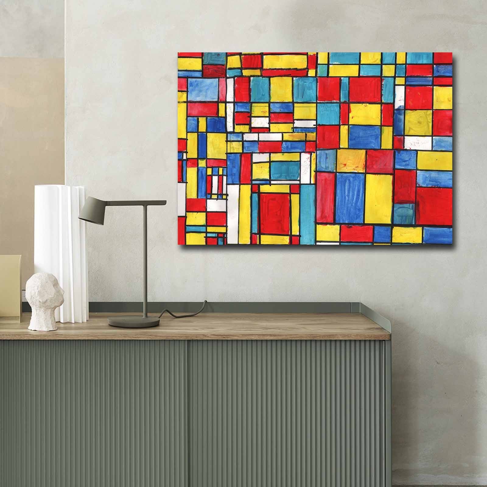 Impressionante pintura decorativa em tela de Kandinsky, 70 x 100 cm, 100% camurça, moldura 100% madeira (3 cm de espessura) | Perfeito para decoração moderna
