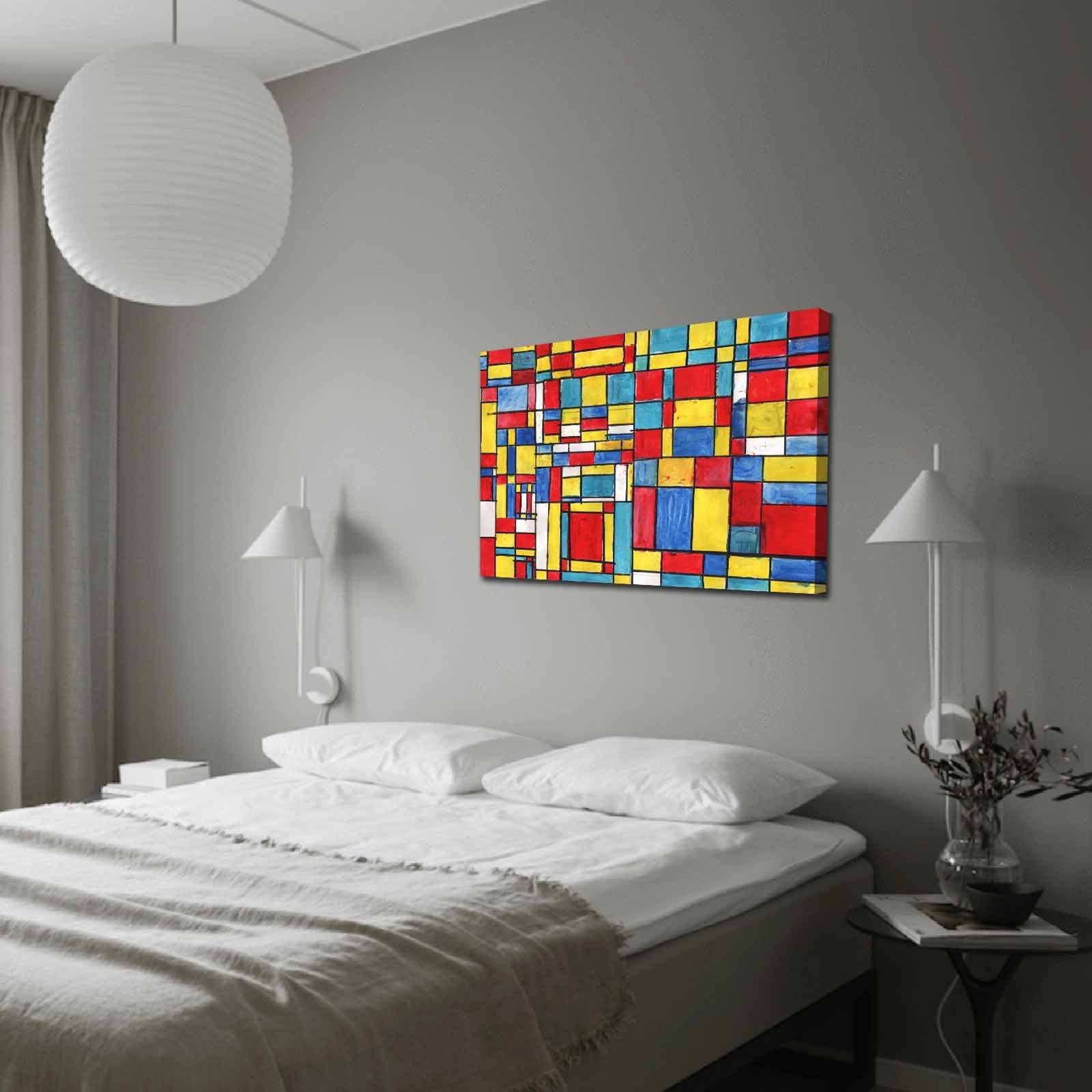 Impressionante pintura decorativa em tela de Kandinsky, 70 x 100 cm, 100% camurça, moldura 100% madeira (3 cm de espessura) | Perfeito para decoração moderna
