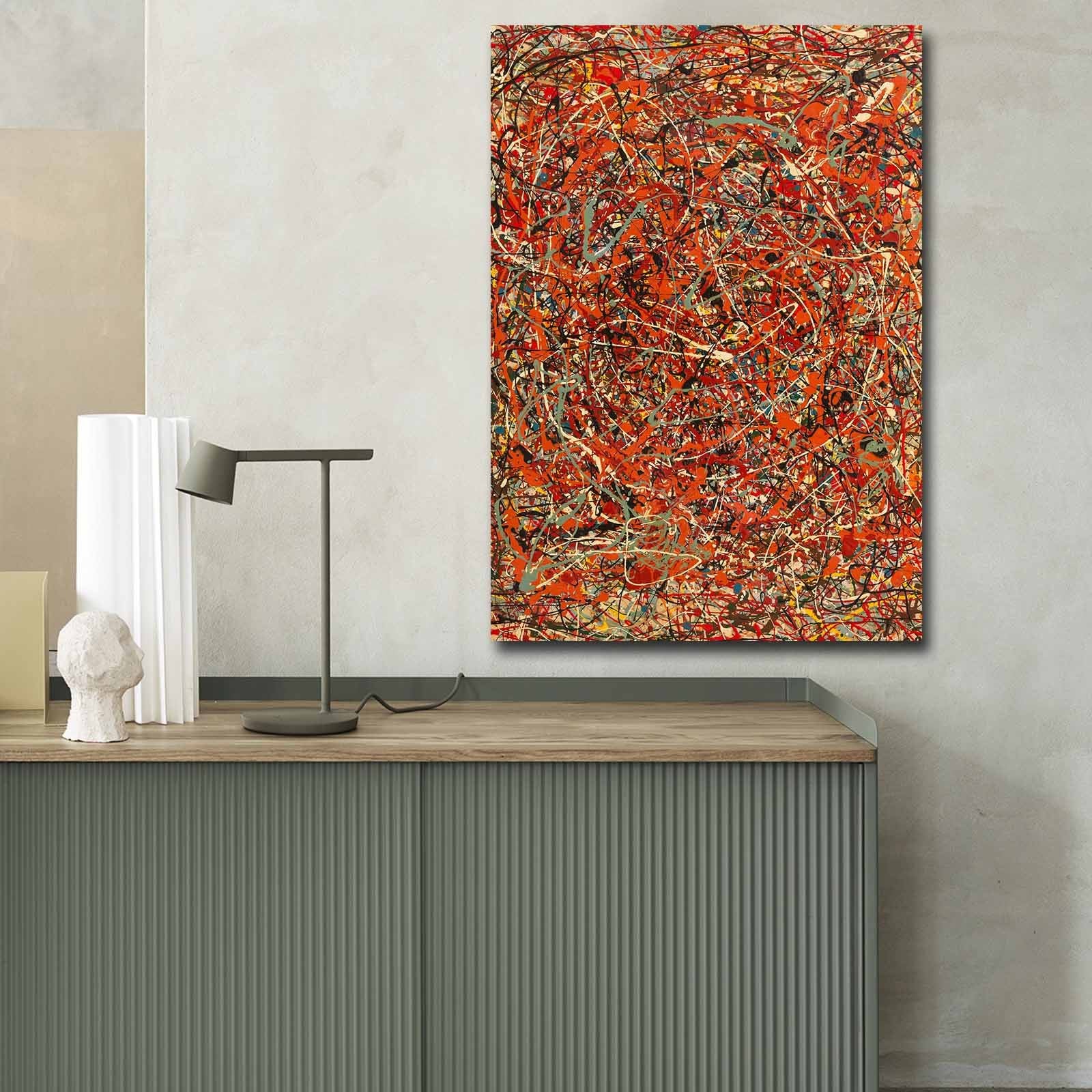 Pintura decorativa em tela "A Fúria" de Jackson Pollock, 70 x 100 cm, 100% camurça, moldura 100% madeira (3 cm de espessura) | Arte deslumbrante para espaços modernos