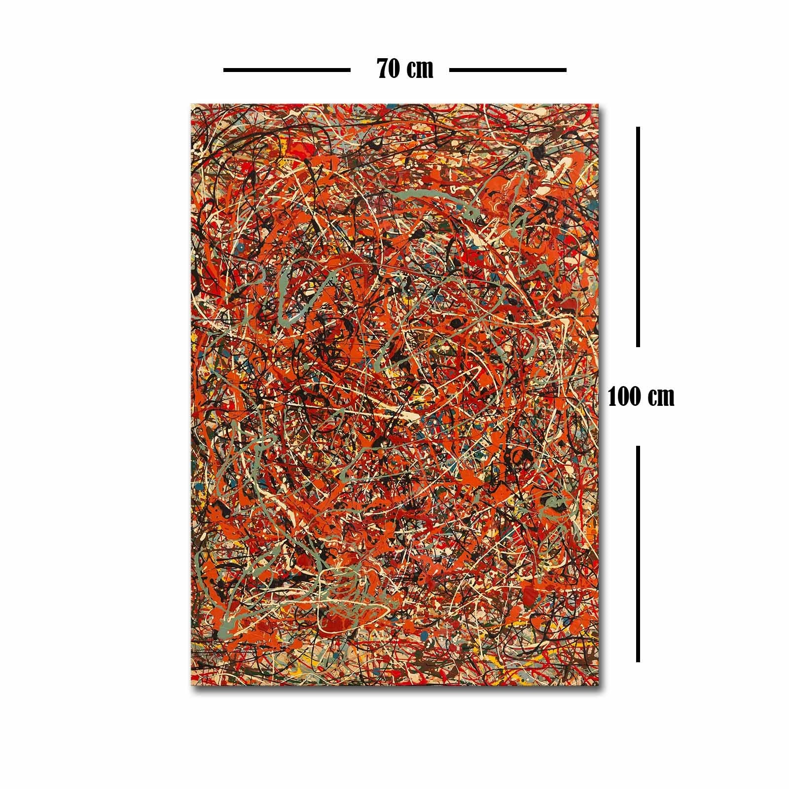 Pintura decorativa em tela "A Fúria" de Jackson Pollock, 70 x 100 cm, 100% camurça, moldura 100% madeira (3 cm de espessura) | Arte deslumbrante para espaços modernos