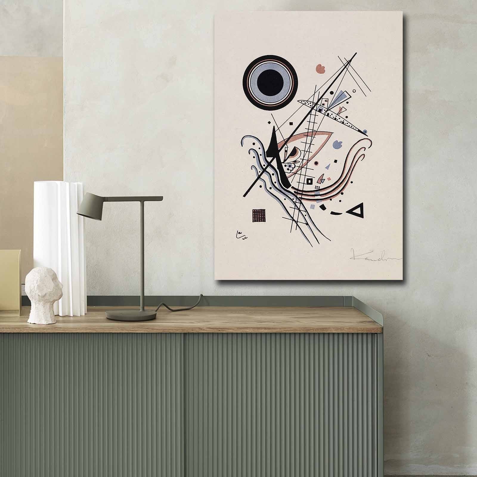 Impressionante pintura decorativa em tela de Kandinsky, 70 x 100 cm, 100% camurça, moldura 100% madeira (3 cm de espessura) | Perfeito para decoração moderna