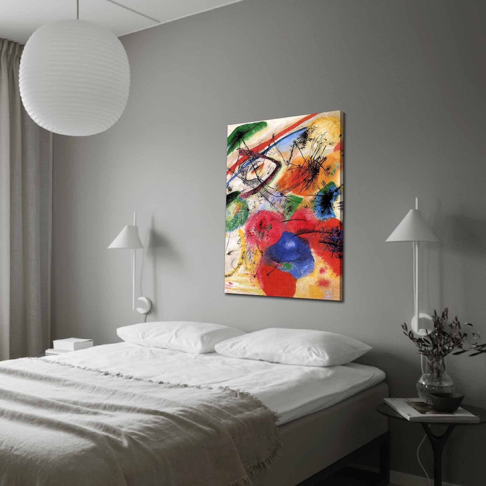 Impressionante pintura decorativa em tela de Kandinsky, 70 x 100 cm, 100% camurça, moldura 100% madeira (3 cm de espessura) | Perfeito para decoração moderna