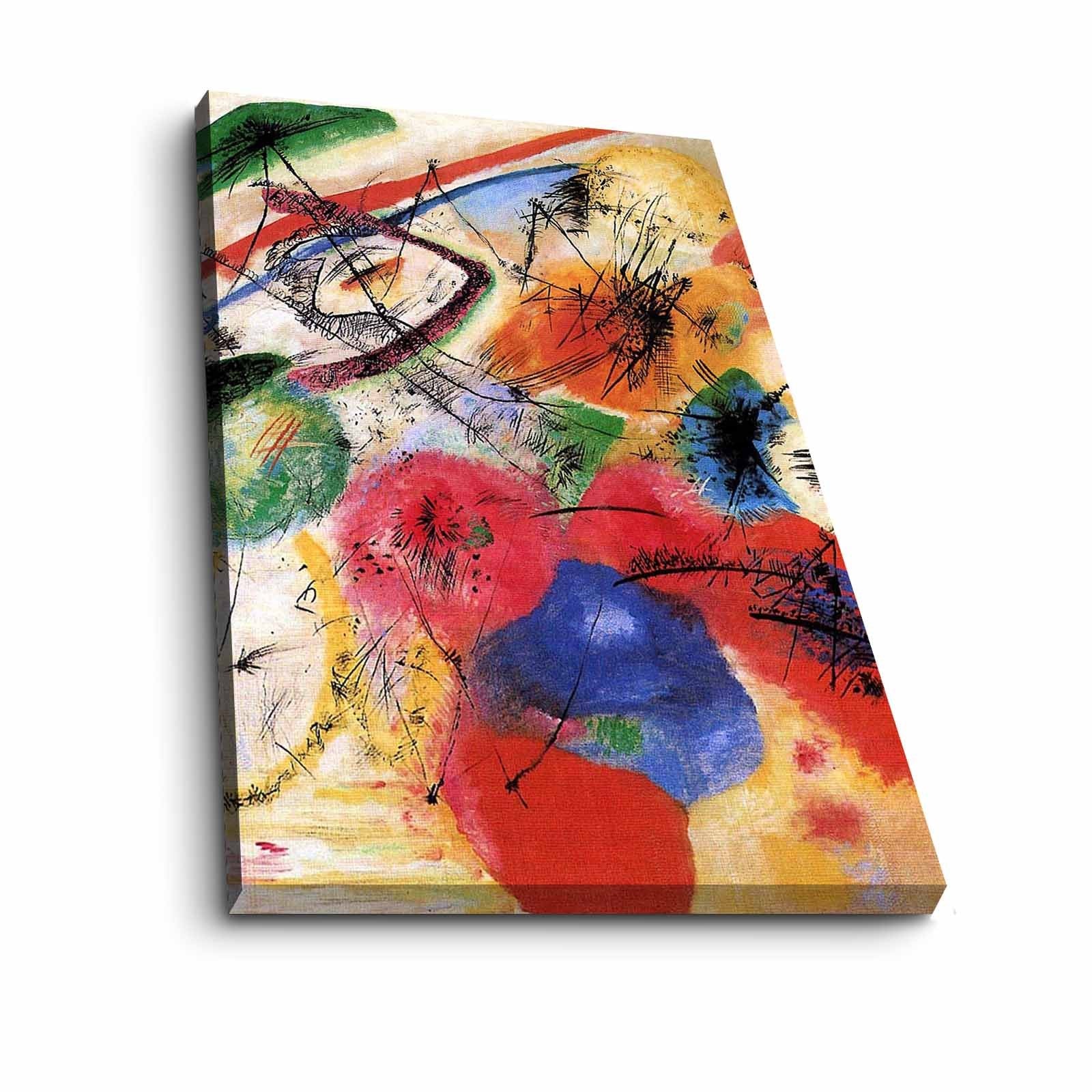 Impressionante pintura decorativa em tela de Kandinsky, 70 x 100 cm, 100% camurça, moldura 100% madeira (3 cm de espessura) | Perfeito para decoração moderna
