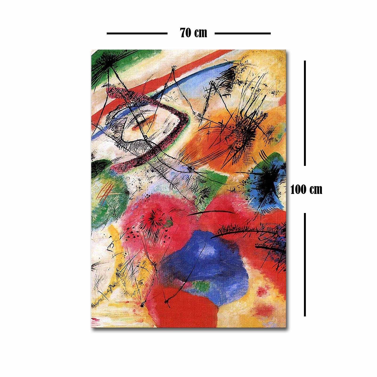 Impressionante pintura decorativa em tela de Kandinsky, 70 x 100 cm, 100% camurça, moldura 100% madeira (3 cm de espessura) | Perfeito para decoração moderna